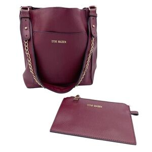 Steve Madden Bdhalia Shoulder Bag & Pouch Two Piece Set Burgundy Red Chain Strap